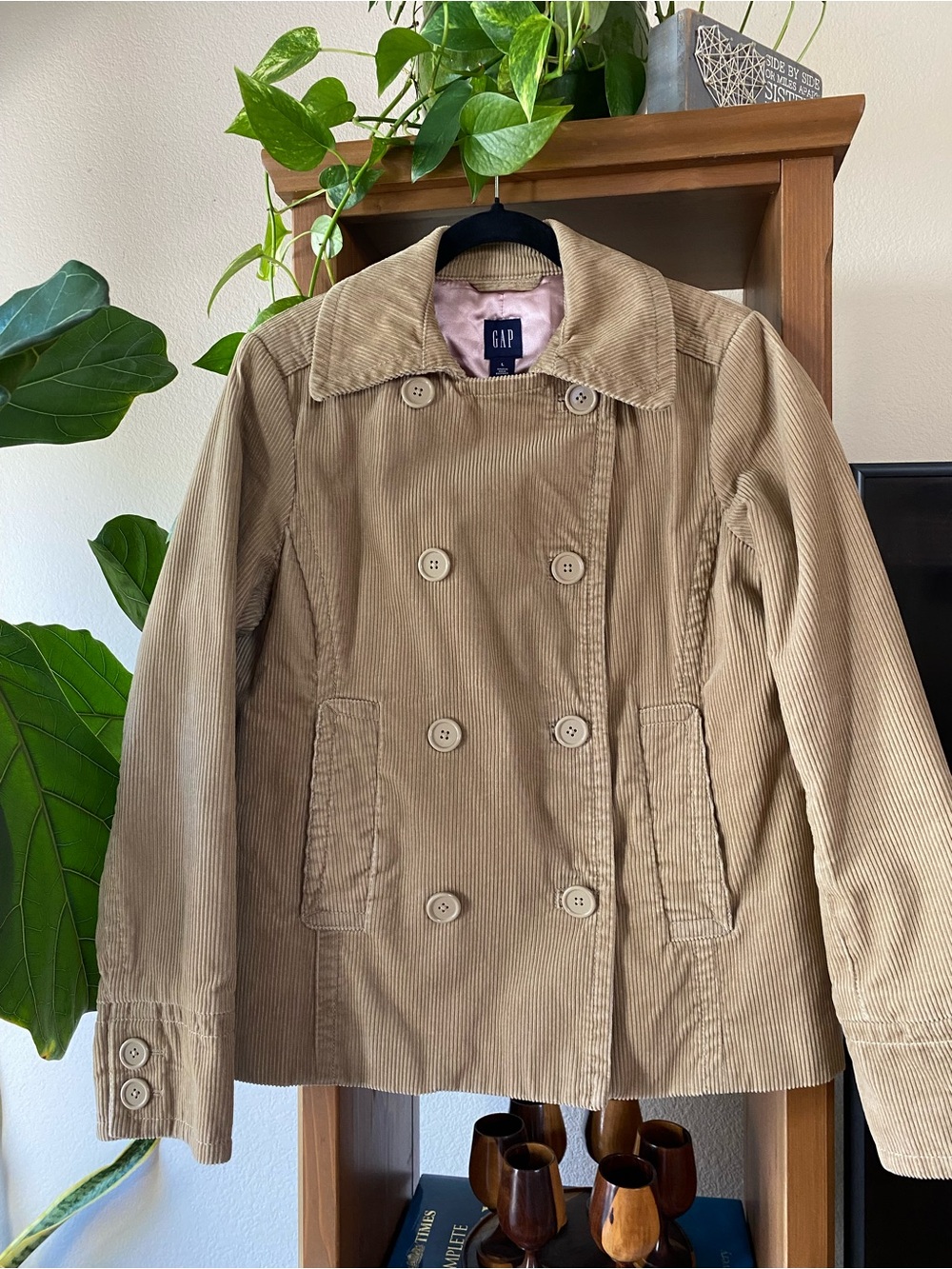 GAP Women's Double-Breasted Corduroy Jacket in Tan